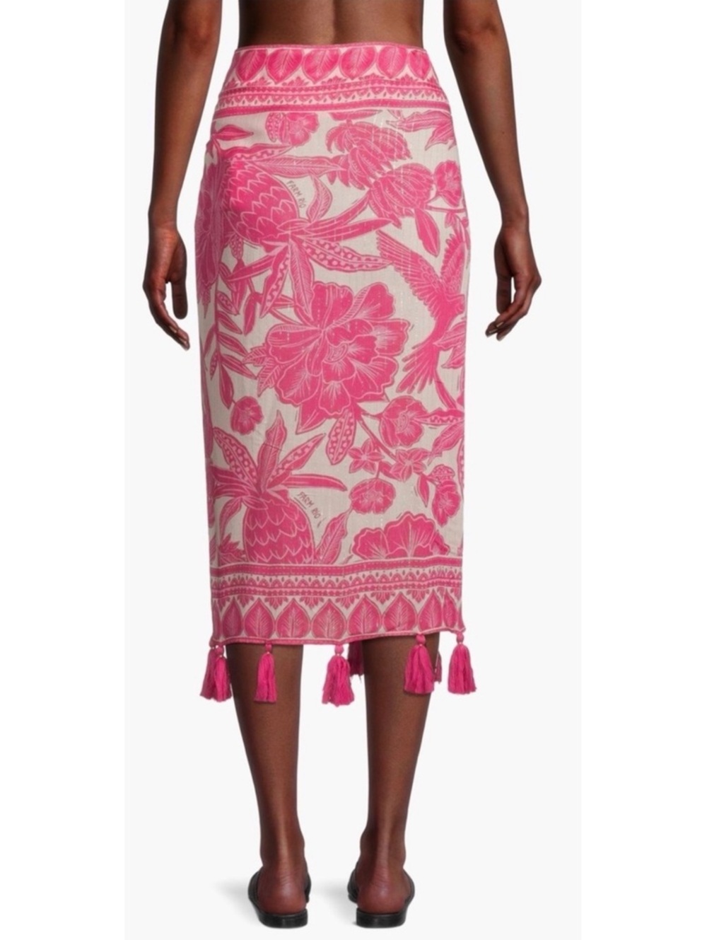 FARM Rio Pink Scarf Print Geometric Bohemian Cotton Midi Dress Medium M